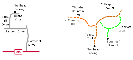 hiking trail map: sugarloaf / teacup / thunder mountain, sedona